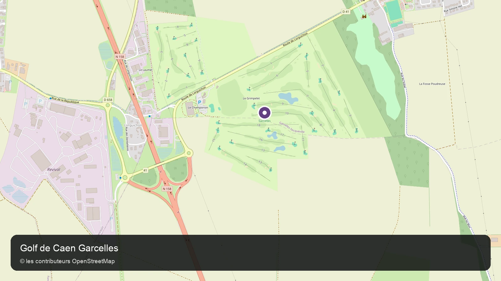Carte de localisation de Golf de Caen Garcelles dans le Calvados.