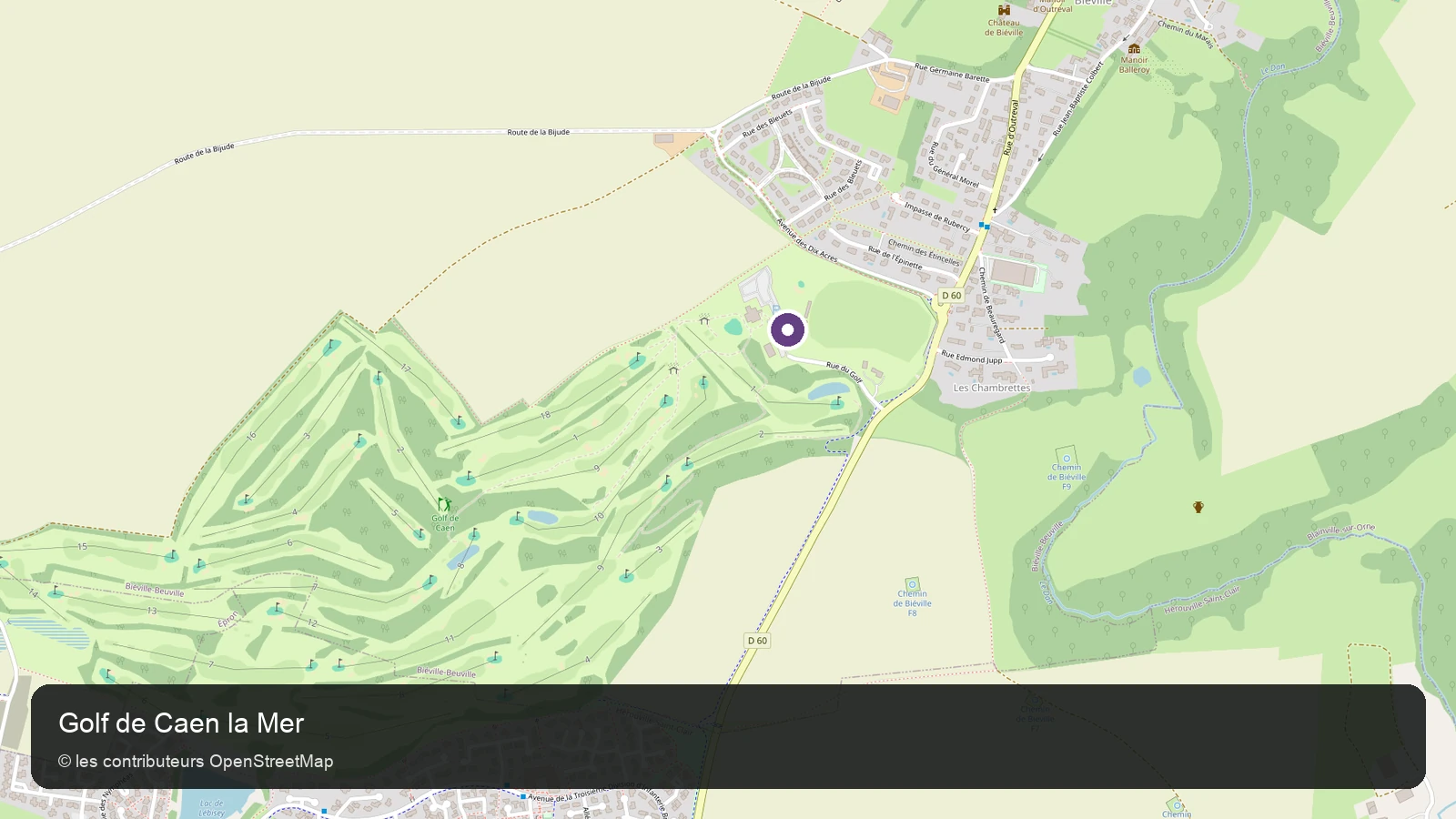 Carte de localisation de Golf de Caen la Mer dans le Calvados.