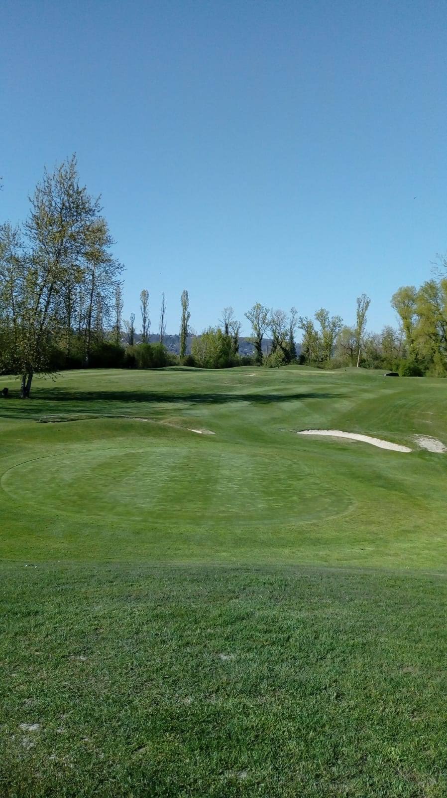 Green et arbres du Golf du Grand Parc Miribel Jonage au printemps 2020.